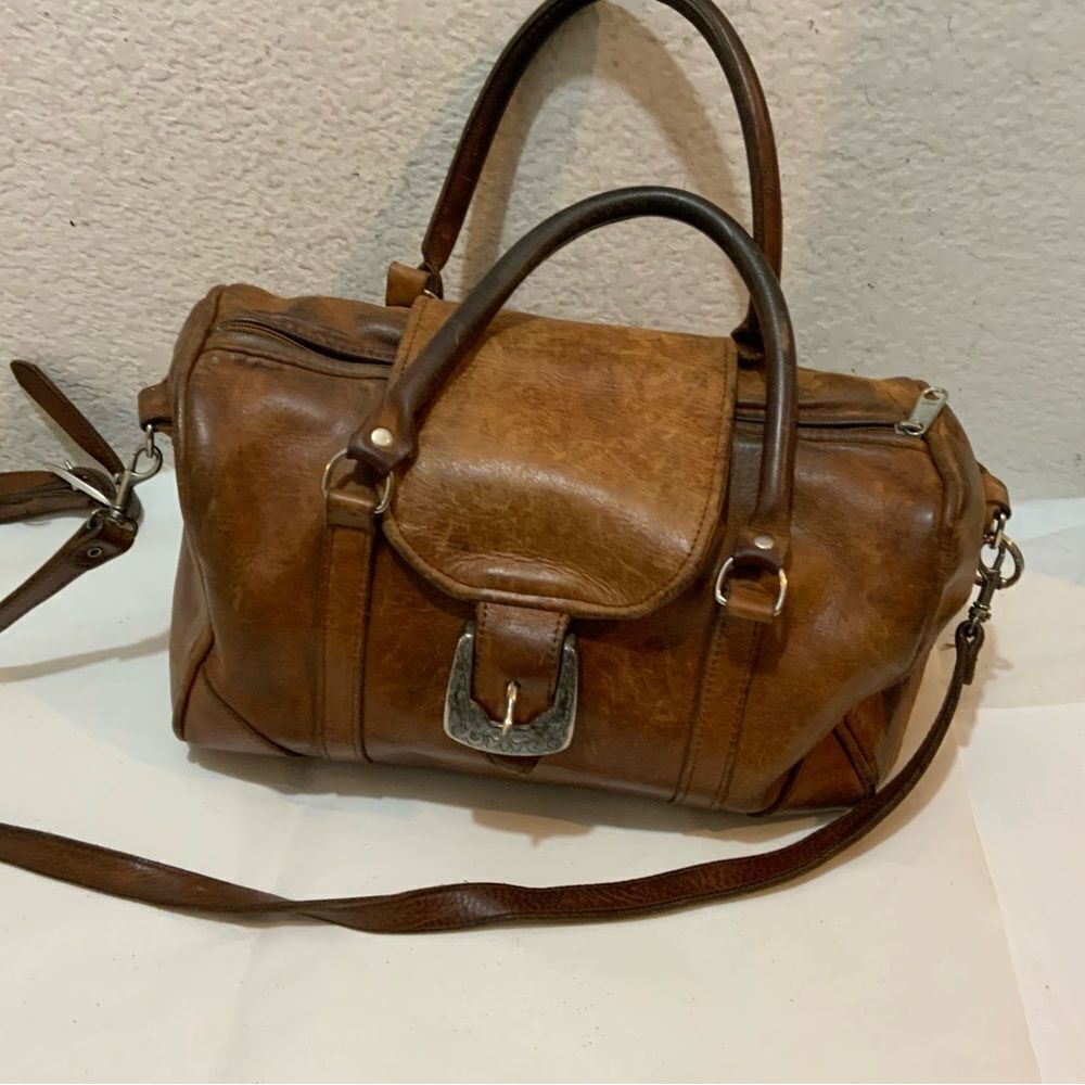 Vintage Navasota leather  satchel Bag brown strap front buckle